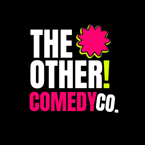 Logo of 'The Other! Comedy Co.' with colorful text on a black background